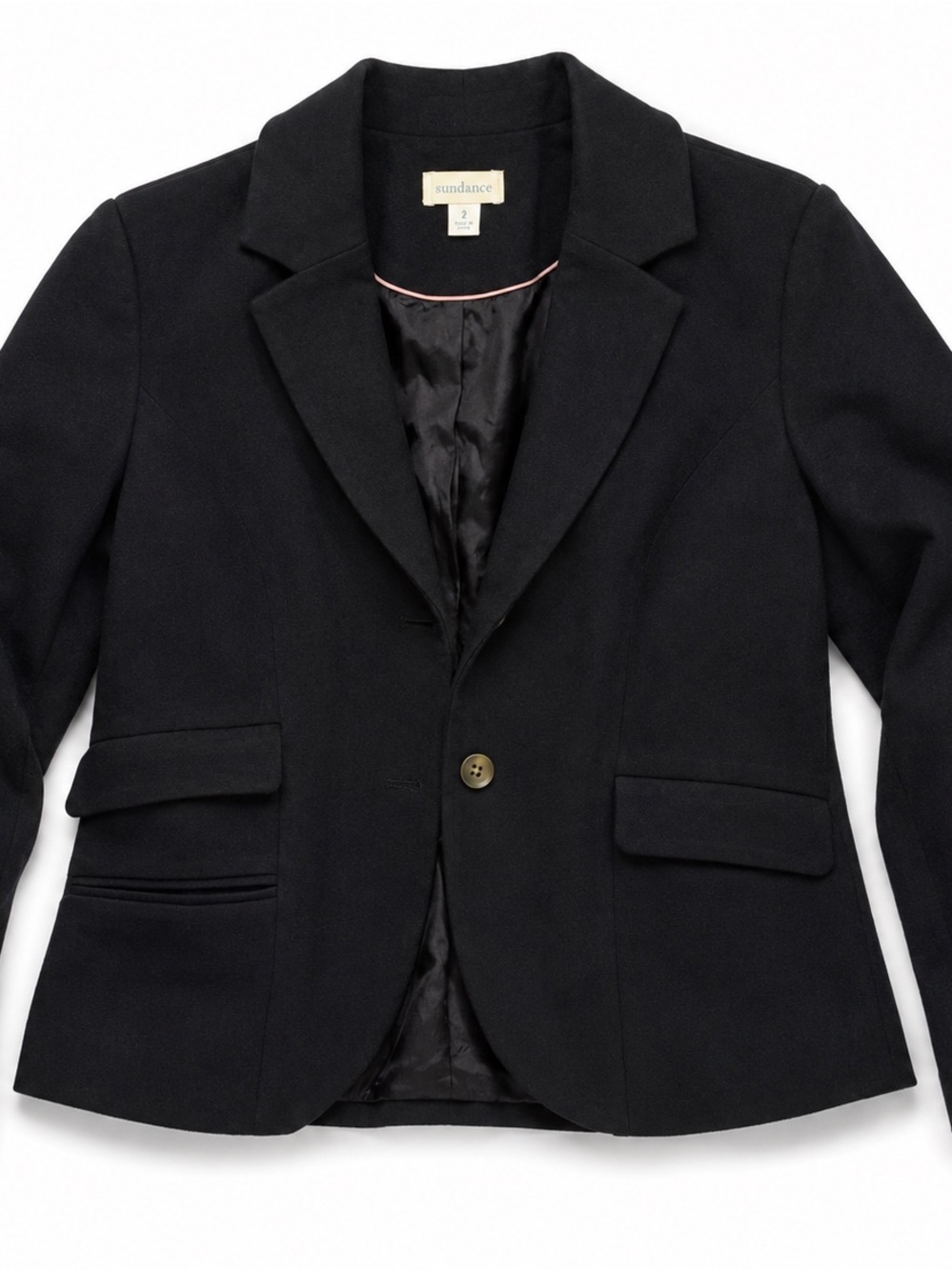 NWT Sundance Black Women's Single-Button Tailored Wool Blend Velvet Trim Blazer